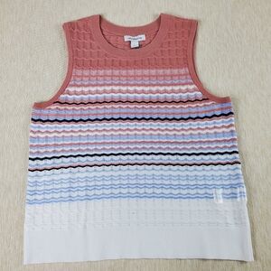 Liz Claiborne Womens Crew Neck Stripe Sleeveless Knit Tank Top Blue White casual